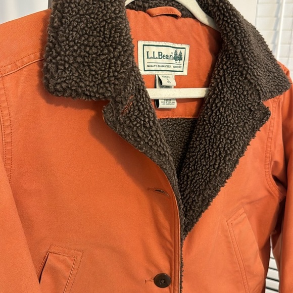 L.L. Bean Women’s Vintage Orange Canvas Winter Coat Corduroy Cuff Fleece Sz S - Picture 3 of 7